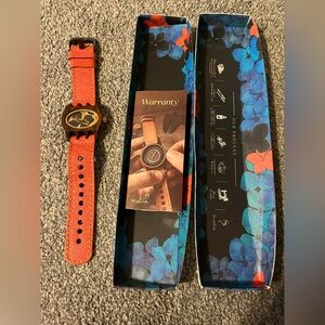 Rare Mistura Orange Leather Strap Wood Case Watch